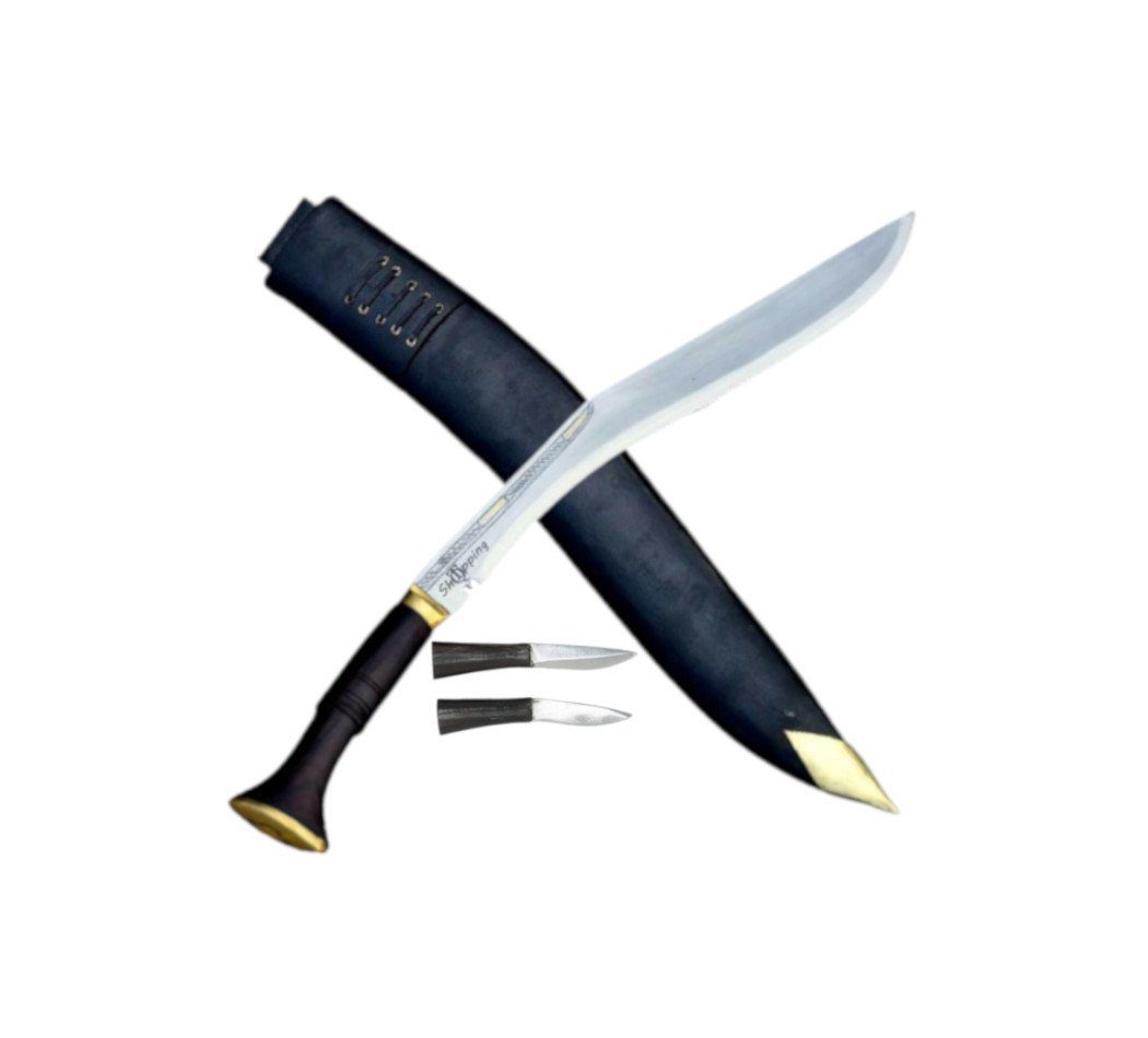 QT S Gurkha Sirupate Kukri Knife 17 Inch Fixed Blade Hand-Hammered Khukuri With 21" Solid Wooden Stand, Leather Sheath, 2 Small Knives Hand-Forged in Nepal - Image 2