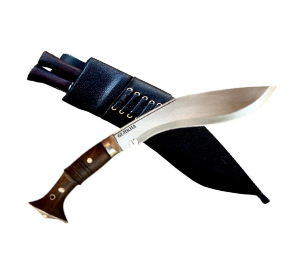 Gurkha World War II 11" Fixed Blade Authentic Hand Forged Historical Kukri Knife Panawal full Tang Bushcarft Khukuri with Black Leather Sheath, 2 Small Knives - Hand-Hammered in Nepal
